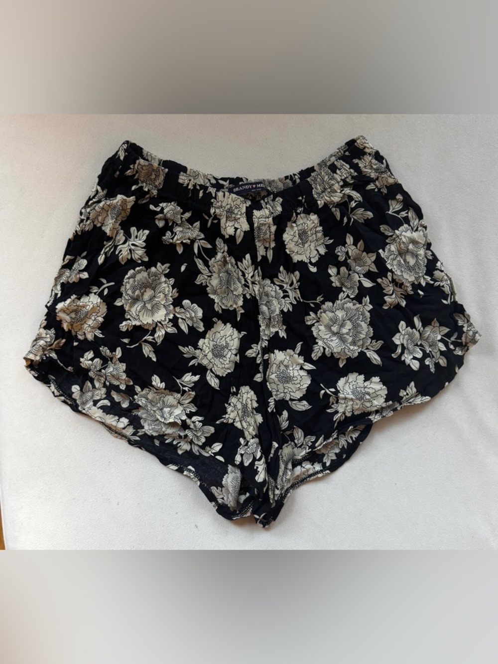 BRANDY MELVILLE Black and Cream Floral Shorts